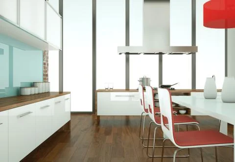 Beautiful modern kitchen with a dinging table and chairs Stock Illustration