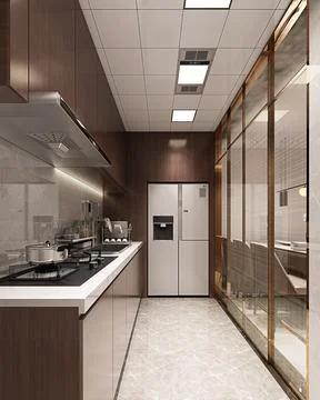 Beautiful modern kitchen interior design - 3d rendering Illustrazione stock