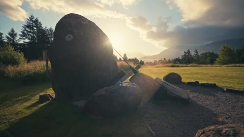 Beautiful Modern Sun Dial Overlooking Columbia River Gorge Oregon Cinematic Stock Footage 280702904