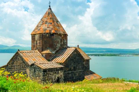 Beautiful monastery Sevanavank on the shore of Lake Sevan, Armenia 스톡 사진