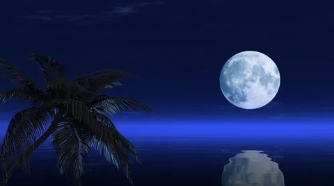 Beautiful  moon reflected on the calm water of a tropical beach Stock Footage 59769595
