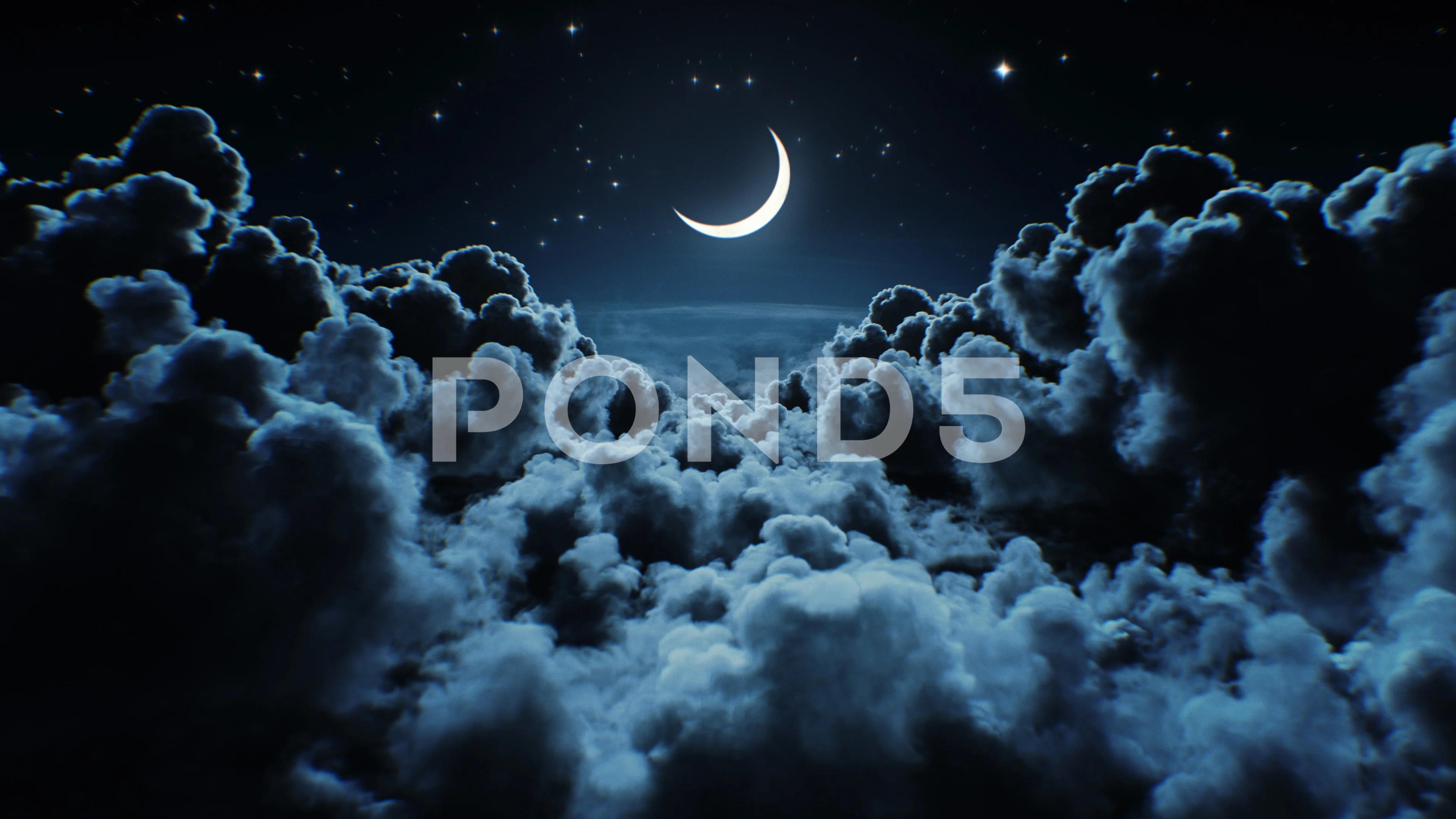 Beautiful Moon in the Skies. Flying Over... | Stock Video | Pond5