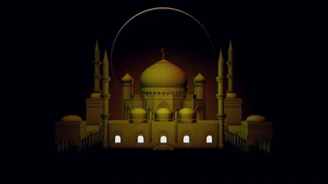 Beautiful mosque and big rotating moon on night star sky. Stock Footage 105285092