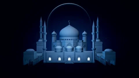 Beautiful mosque and big rotating moon on night star sky. Stock Footage 105285249