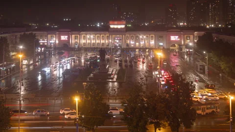 Beautiful motion timelapse of big city busy street in the night. Modern Stock Footage 314459649