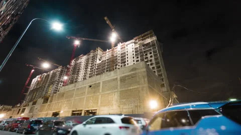 Beautiful motion timelapse of the construction works on a new skyscraper. Stock Footage 142875181