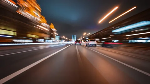 Beautiful motion timelapse of high speed drive on the night. Vidéo 143456257