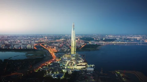 Beautiful motion timelapse of Lakhta Center in Saint Petersburg on the evening. Stock Footage 111448314