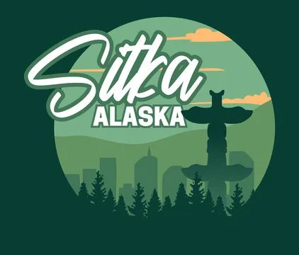 Beautiful mountain and forest views in sitka alaska Stock Illustration