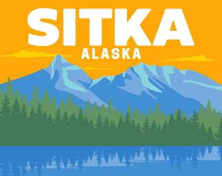 Beautiful mountain and forest views in sitka alaska Stock Illustration