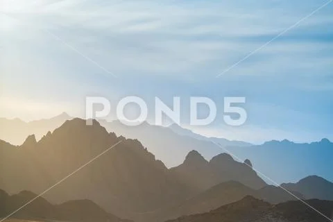 The beautiful mountain on the background of foggy sky Stock Photos
