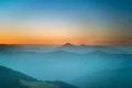 The beautiful mountain on the background of sunset. Wide angle Photo