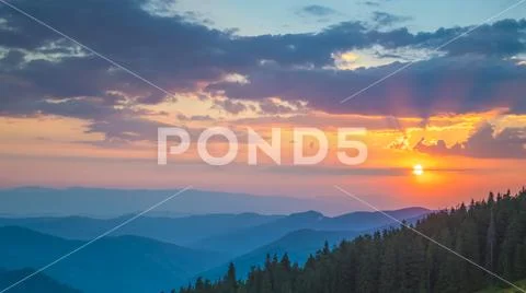 The beautiful mountain on the background of sunset. Wide angle Stock Photos