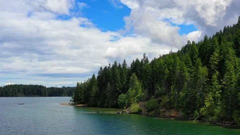 Beautiful mountain lake next to deciduous forest in British Columbia Stock Footage 156383486