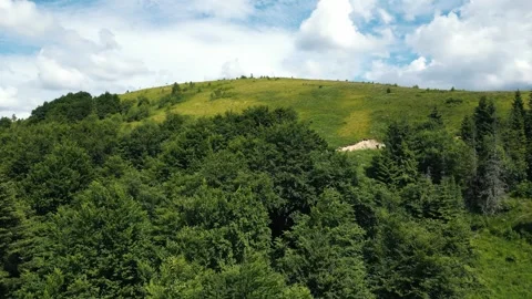 Beautiful mountain landscape, copter flight over forested mountain area Stock Footage 283028228