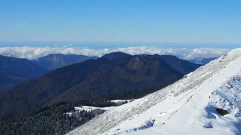 Beautiful mountain landscape in winter. First snow on the branches. Stock Footage 221179392