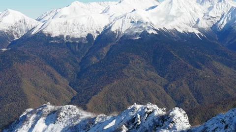 Beautiful mountain landscape in winter. First snow on the branches. Late autumn. Stock Footage 221179601
