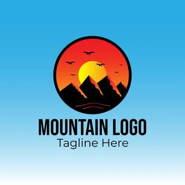 Beautiful mountain logo with sunset background. Stock Illustration