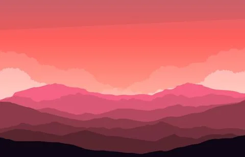 Beautiful Mountain Panorama Landscape in Red Monochrome Flat Illustration 01 Stock Illustration