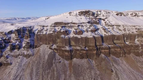 Beautiful Mountain Range Aerial Flight Drone Peaks Snow Winter in Iceland Stock Footage 82908317
