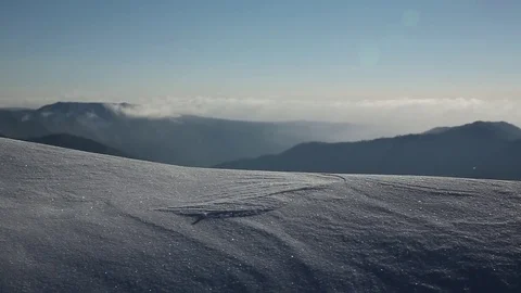 Beautiful mountain range and snowy landscape during winter Stock Footage 83866596