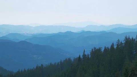 Beautiful mountain range in the fog Stock Footage 136088431