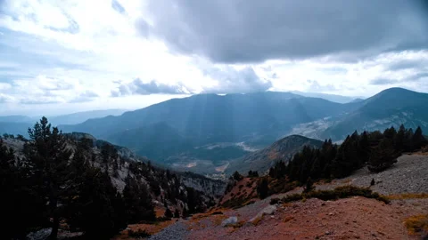 Beautiful mountain range in Pyrenees Spain under dramatic clouds Stock Footage 300385815