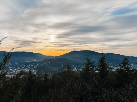 A beautiful mountain range with a sunset in the background Stock-Fotos