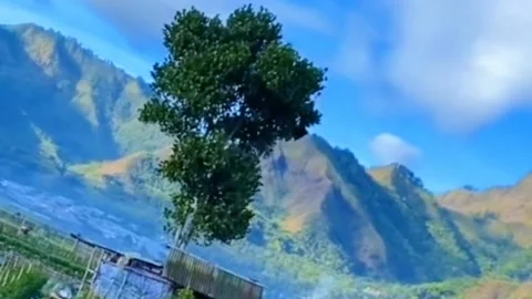 Beautiful mountain scenery accompanied by trees, the beauty of the universe Stock Footage 231843623