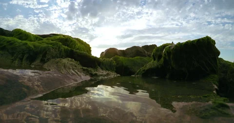 Beautiful mountain stream with dramatic clouds Stock-Footage 62466567