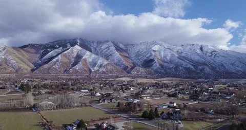 Beautiful Mountain Town of Mapleton, Utah in Utah County, Aerial Stock Footage 296387927