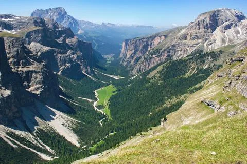 Beautiful mountain valley in the spring time,  Dolomites Italy, European Alps 库存照片
