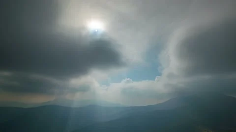 The beautiful mountain view on the background of moonlight fog beam. Time lapse Stock-Footage 67664045