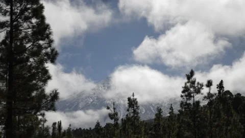 Beautiful mountain view forest pine Tenerife volcano Teide snow clouds 2 Stock Footage 148540803
