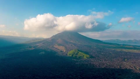 Beautiful Mountain Volcano Forest with Clouds Time Lapse Aerial Green View Stock Footage 283527814