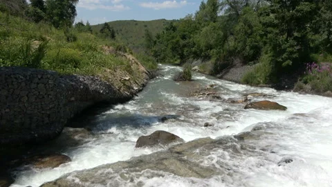 Beautiful mountainous rapid river with clear water zooming 1 Video stock 112298325