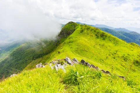 Beautiful mountains landscape viewpoint at Doi Pha Tang near Chiang Rai, North Stock Photos