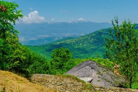 Beautiful mountains peaks view with clouds Stock Photos
