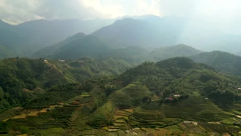 Beautiful Mountains With Terraced Rice Fields on Sunny Day in SaPa Stock Footage 314843509
