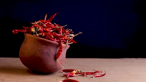 A beautiful mud pot filled with red chilli Stock Footage 212788338