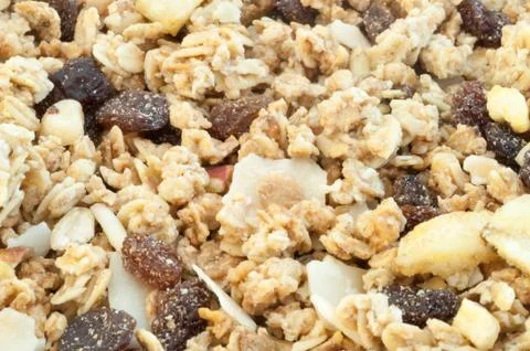 Beautiful muesli background for breakfast in studio Stock Photos