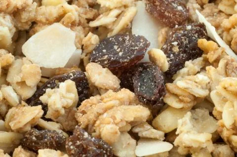 Beautiful muesli background for breakfast in studio Stock Photos