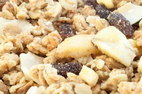 Beautiful muesli background for breakfast in studio Stock Photos