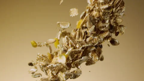 Beautiful muesli falling in slow motion Stock Footage 150979323