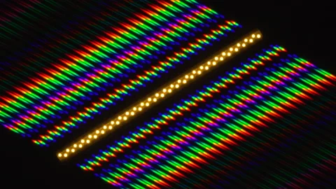Beautiful multi-color image of light diffraction from a rotating line of LEDs Stockbeeldmateriaal 131317393