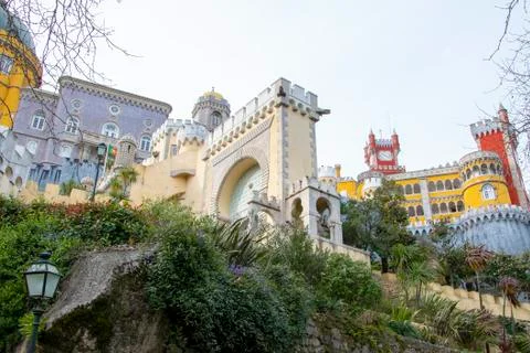Beautiful multi-colored castle of the 19th century in lisbon Stock Photos