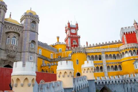 Beautiful multi-colored castle of the 19th century in lisbon Stock Photos