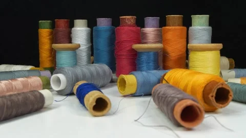 Beautiful multi-colored spools of threads Stock-Footage 318960976