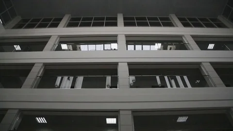A beautiful multi-storey office, a panorama of the high-tech chandelier Stock Footage 76971087