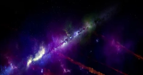 Beautiful Multicolor Nebula In The Space With Meteorites Falling Stock Footage 108917629